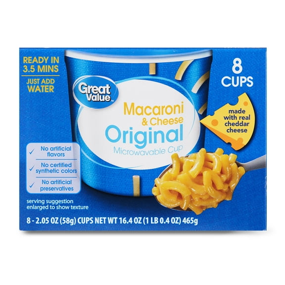 Great Value Original Macaroni & Cheese, 2.05 oz, 8 Count Shelf Stable