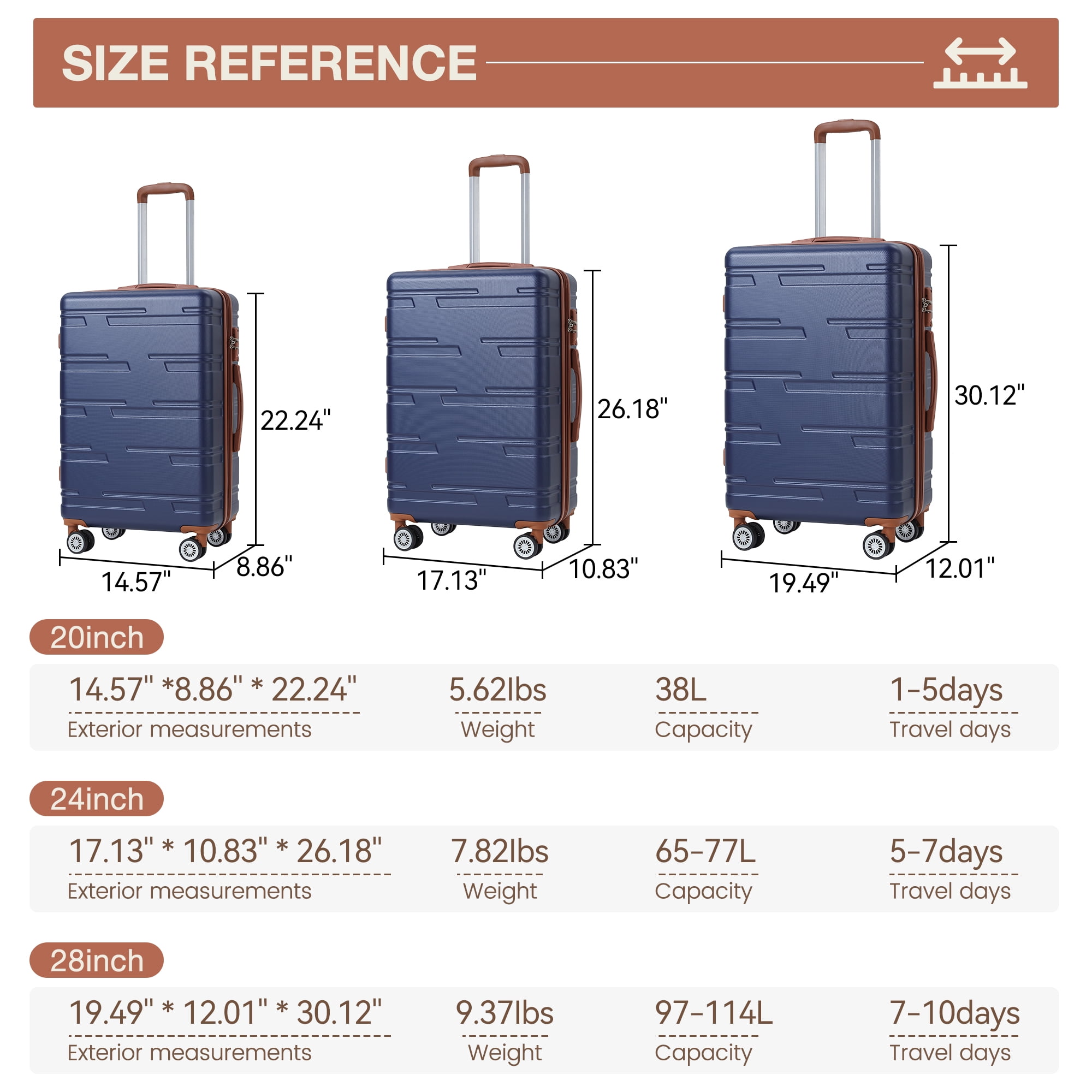 Gaderth 3 Piece Luggage Sets, Hard Shell Suitcase With Spinner Wheels, Hardside Lightweight Luggage Set With TSA Lock, Carry On Luggage Travel Luggage Set (20" 24" 28")