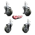 thumbnail image 2 of 3.5 Inch Gray Poly Wheel Swivel 7/16 Inch Grip Ring Stem Caster Set 2 Brakes, 2 of 2