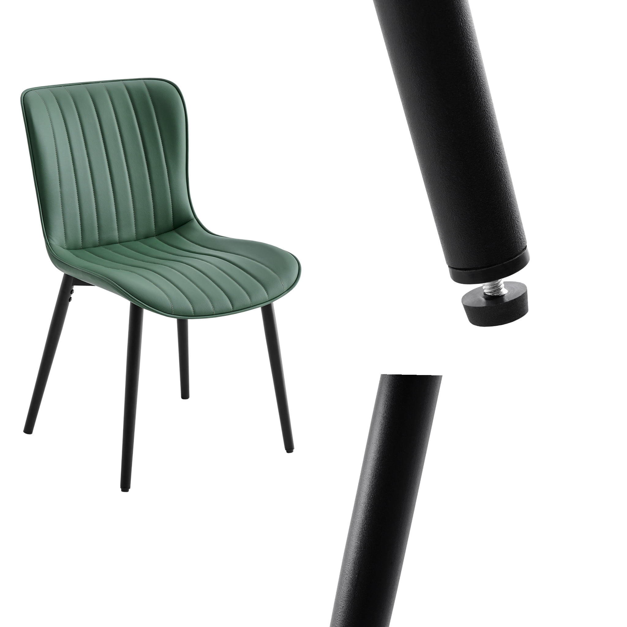 Modern Dining Chairs Set of 2, PU Leather Upholstered Kitchen Side Chairs with High Backrest, Heavy Duty, Cushions & Durable Metal Legs with Adjustable Feet for Kitchen, Dining Room,Restaurant,Green