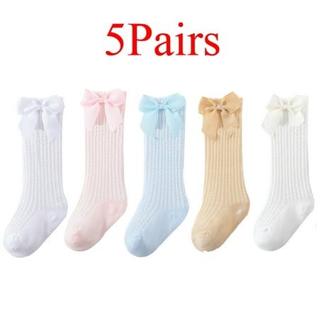 

Baby Girls Bow Knee High Mesh Cotton Newborn Socks(5Pairs)