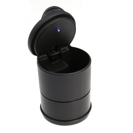 Portable Car Ashtray Holder Cup Stand with Blue LED Light Black 1 Set