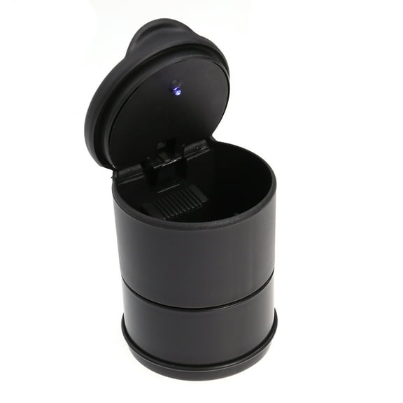 Portable Car Ashtray Holder Cup Stand with Blue LED Light Black 1 Set