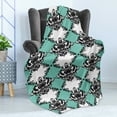 thumbnail image 4 of Damask Soft Flannel Fleece Throw Blanket, Vintage Vertical Order Floral Ornament with Simple Dots, Cozy Plush for Indoor and Outdoor Use, 70" x 90", Charcoal Grey Seafoam, by Ambesonne, 4 of 5