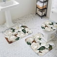 thumbnail image 3 of White Floral Bathroom Rugs Set Spring White Magnolia Vintage Plants Farmhouse Rustic Non Slip Absorbent Soft Bath Mats 3 Piece Set with Bathroom Rug, U-Shaped Floor Mat, Toilet Seat Cover Small Size, 3 of 9