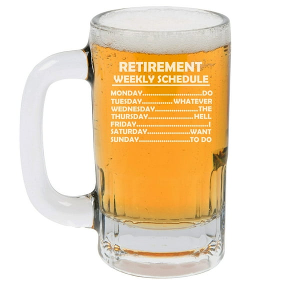 12oz Beer Mug Stein Glass Retired Schedule Funny Retirement Gift