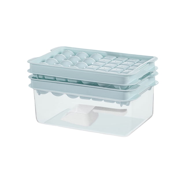 Injueey Bandeja para cubitos de hielo con tapa para refrigerador ordenado y cócteles creativos, bandeja para cubitos de hielo con caja de Cocina y Comedor Bebe azul