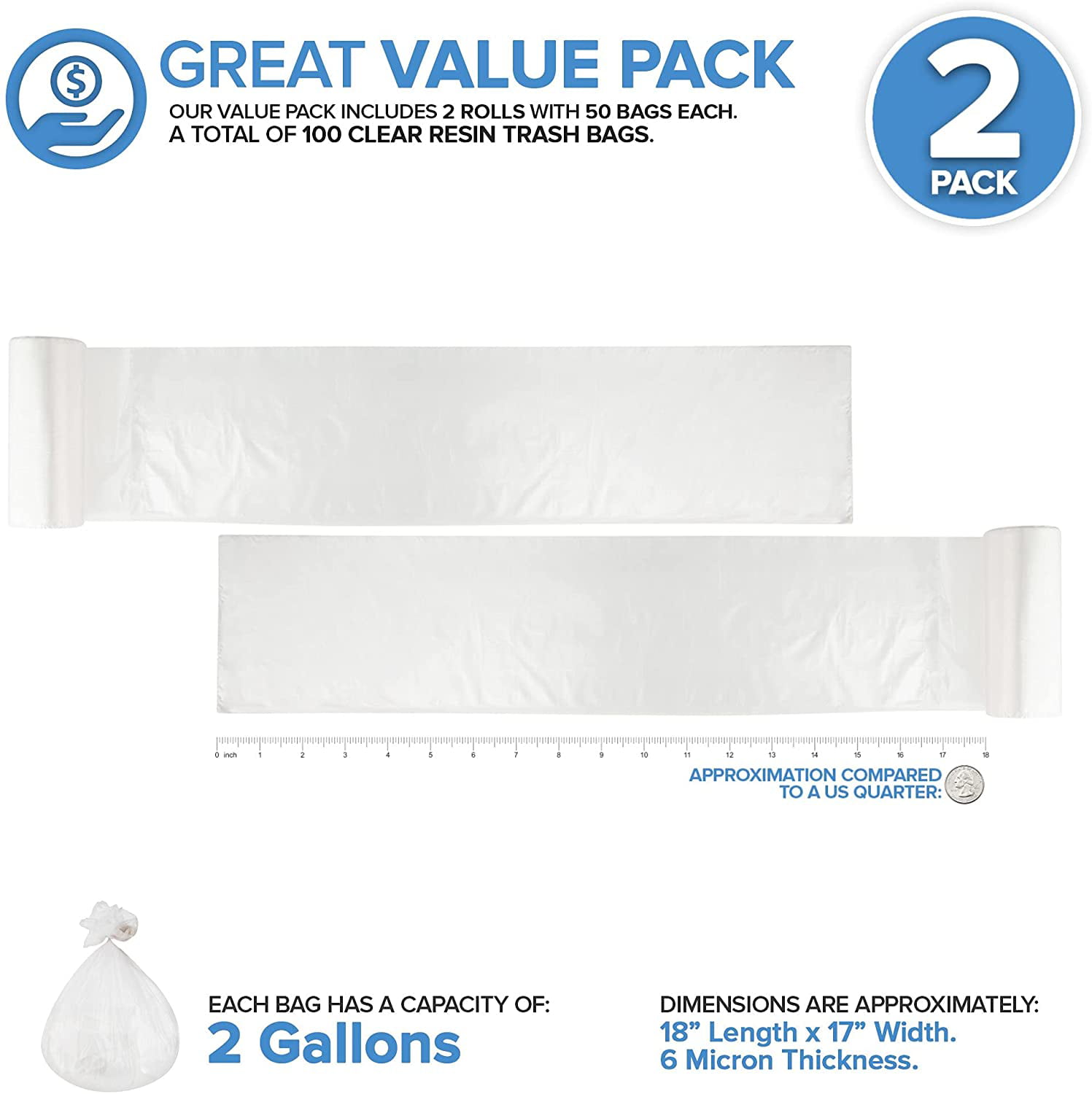 Stock Your Home 2 Gallon Trash Bags (200 Pack)Disposable Plastic