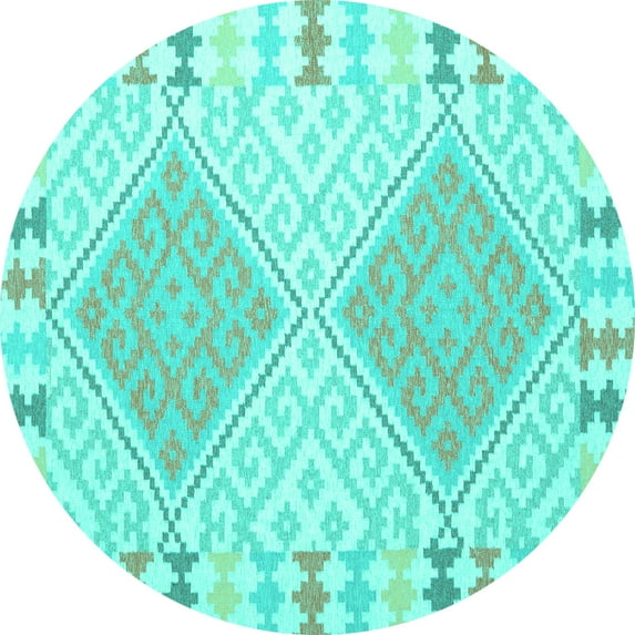 Ahgly Company Machine Washable Indoor Round Southwestern Turquoise Blue Country Area Rugs, 8' Round