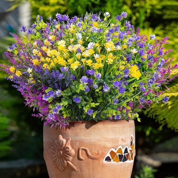 Scidweet 20 Bundles Artificial Fake Flowers Outdoor, Artificial Plastic Flower Faux Fake Plant Outside Spring Summer Decoration for Home Garden Front Porch