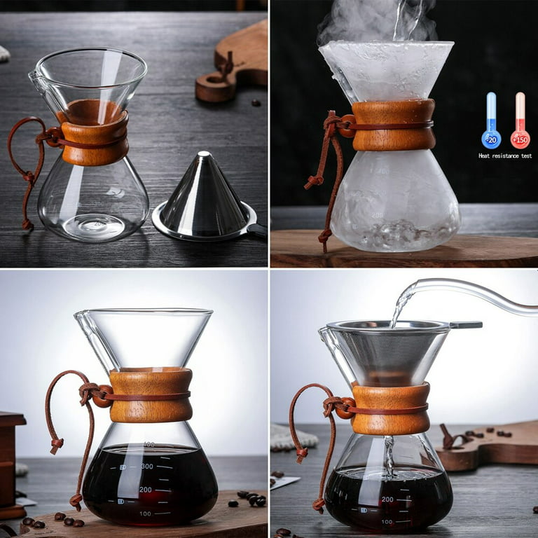 Pour Over Coffee Maker 14oz Paperless Glass Carafe with Stainless Steel  Filter Reusable Glass Coffee Pot Manual Coffee Dripper Brewer Hand Drip  with