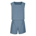 thumbnail image 3 of LYXSSBYX Two Piece Sets for Women Summer Women's Two Piece Casual Shorts with Pockets Set Short Sleeved Solid Color Casual Neck Top Shirt Set, 3 of 4