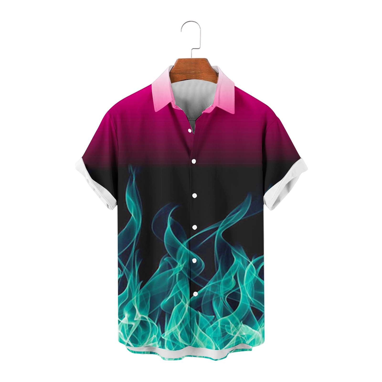 QIPOPIQ Men's Short Sleeve Turndown Collar Shirts Men 3D Fire Pattern Hawaiian Shirt Summer Fashion Printed Have Pockets Button Shirt Tops Tees Shirt Gift for Father & Him 2023 Deals Green 2XL - image 2 of 4