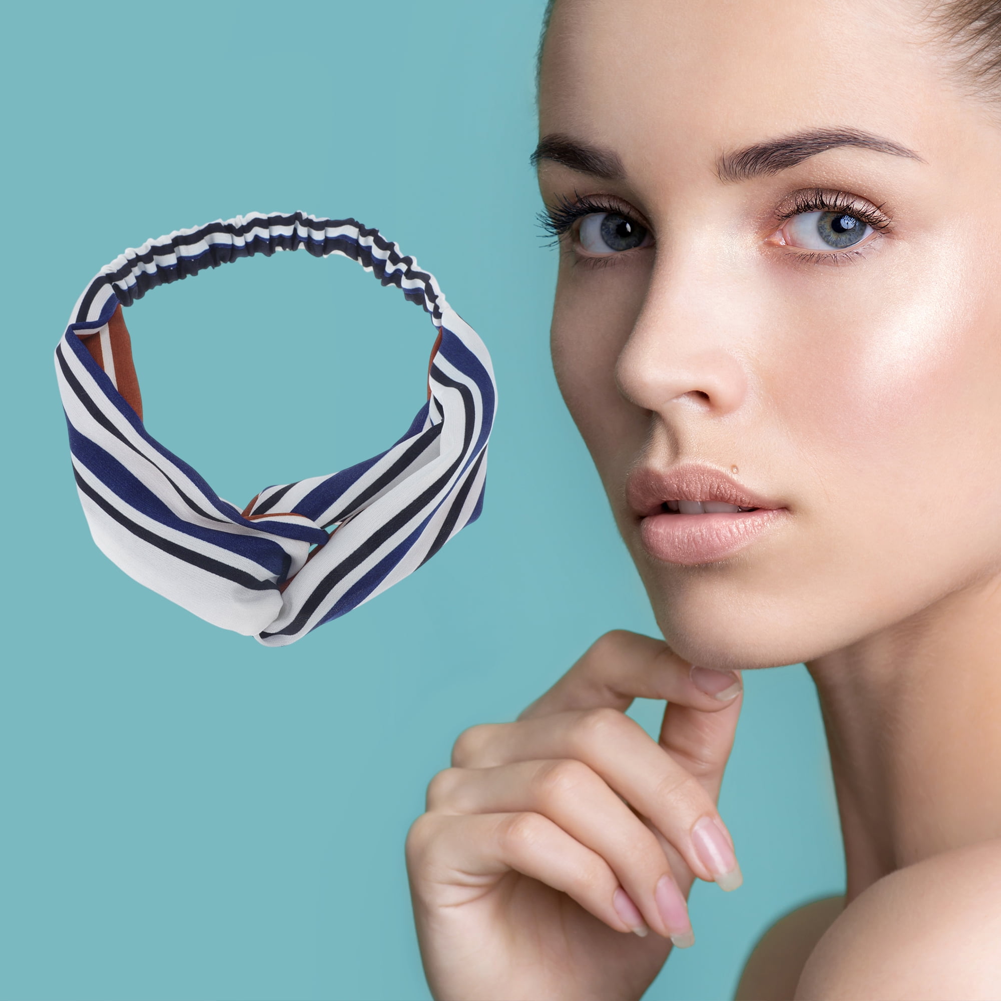 Unique Bargains Fashion Stripe Pattern Cross Elastic Hairband 1 Pc Blue