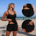thumbnail image 5 of VISALY Women's Two-Piece Tankini Swimsuit Tankini Set Ruched Tummy Control Swimwear Ruffled V Neck Spaghetti Strap Bathing Suit with High Waisted Boyshorts for Beach Pool Black L, 5 of 8