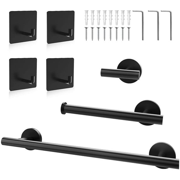 Bathroom Hardware Set 304 Stainless Steel Toilet Paper Holder Towel Holder Towel Ring Hook Black Towel Holder Set