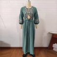 thumbnail image 1 of Fashion Pure Color Round Neck Lace Accessory Dress Loose Temperament Sleeve Embroidered Cotton Linen Dress Factory Direct SalesL Gao Jinjia LED, 1 of 2