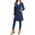thumbnail image 2 of INSPIRE CHIC Women's Faux Suede Notched Lapel Strap Cuff Solid Double Breasted Tie Belt Trench Coats L Dark Blue, 2 of 6
