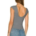 thumbnail image 5 of POTETI Woman Tshirt Gray Low Cut V-Neck Solid Short Sleeve Tops, 5 of 7