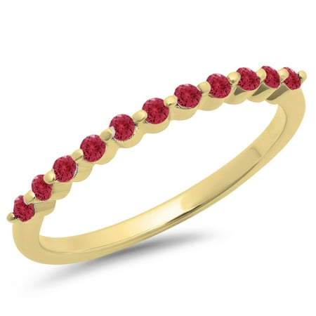 0.25 Carat (ctw) 18K Yellow Gold Round Red Ruby Ladies 11 Stone Anniversary Wedding Stackable Band 1/4 CT