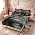 thumbnail image 2 of Manfei Fuji Mountain Lake Full Size Sheets, Red Plum Blossom Bed Sheets, Black Red Gray 4 Pieces, 1 Flat Sheet, 1 Fitted Sheet and 2 Pillowcases, 2 of 6