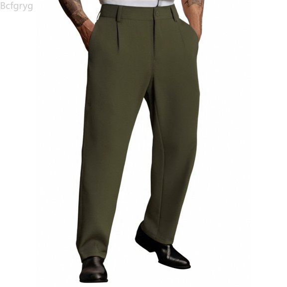 Bcfgryg Mens Solid Color Business Casual Straight Suit Pants Pants Dress Pants Men Casual Green L