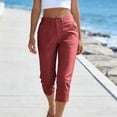 thumbnail image 5 of Summer Loose Capris New Women's High Waisted Cargo Capris with Pockets, Summer Straight Leg Cropped Trousers for Beach Work, 5 of 9