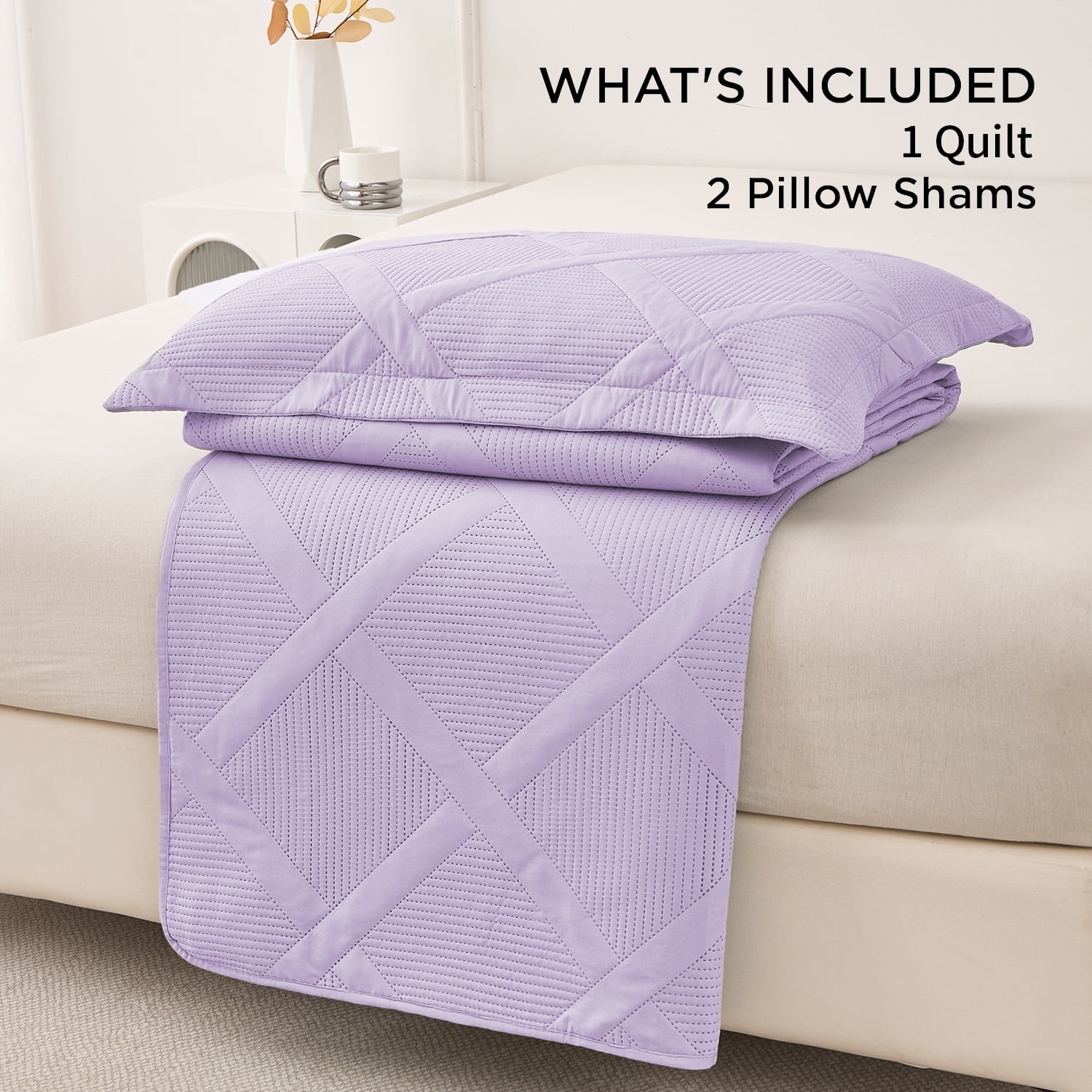 Beartech Solid Color Quilt Set Queen/Full Size Light Purple Bedspread Coverlet Microfiber Bedding Lightweight Reversible Set,Soft Bedding for All Seasons