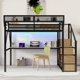 thumbnail image 2 of Leumius Queen Loft Bed with Desk & Charging Station, Queen Size Metal Loft Bed with Stairs and Light for Kids Teens, Black, 2 of 12