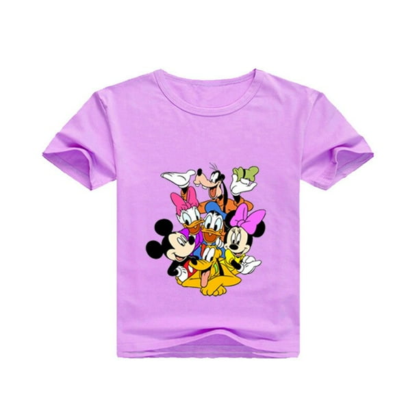 Camiseta de manga corta, ropa para niños y niñas, camisetas de verano para niños, camisetas de dibujos animados de Mickey, Minnie, pato Donald, camisetas para bebés, disfraz para niños White7T Gao Jinjia LED