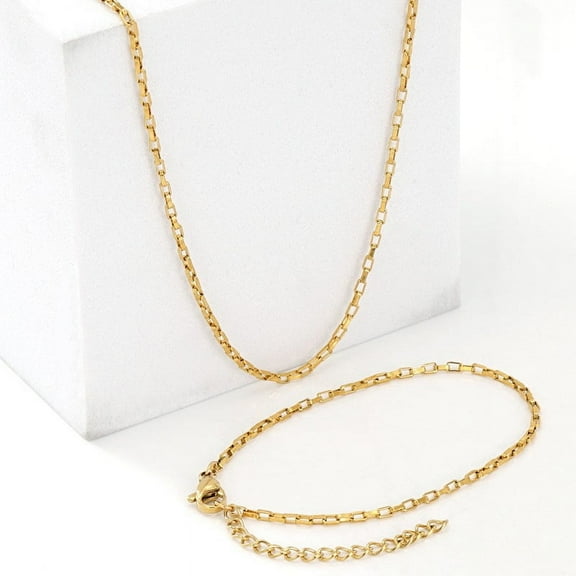Fine box chain Chain Bracelets Necklace Set for Women 14K Yellow Gold Trendy Necklace Jewelry Gift