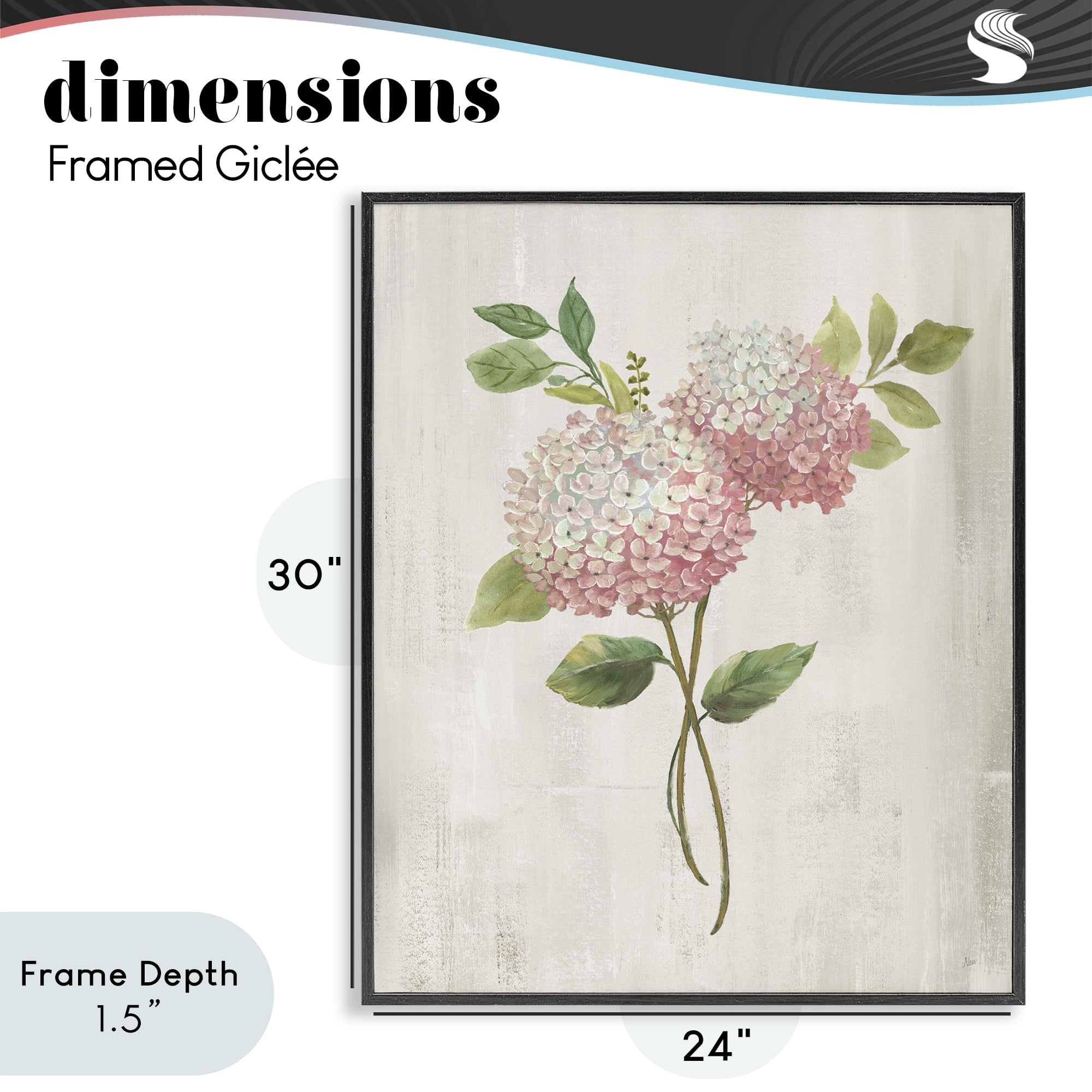 Stupell Industries Pink Hydrangea Paired Stems Black Framed Giclee Art, design by Nan