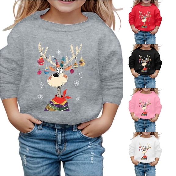Tanghaowl Boys Sweatshirts Print Girls Long Sleeve Crewneck Sweatshirt Casual Pullover Top for Holiday Season Christmas Theme Grey 3-4 Years