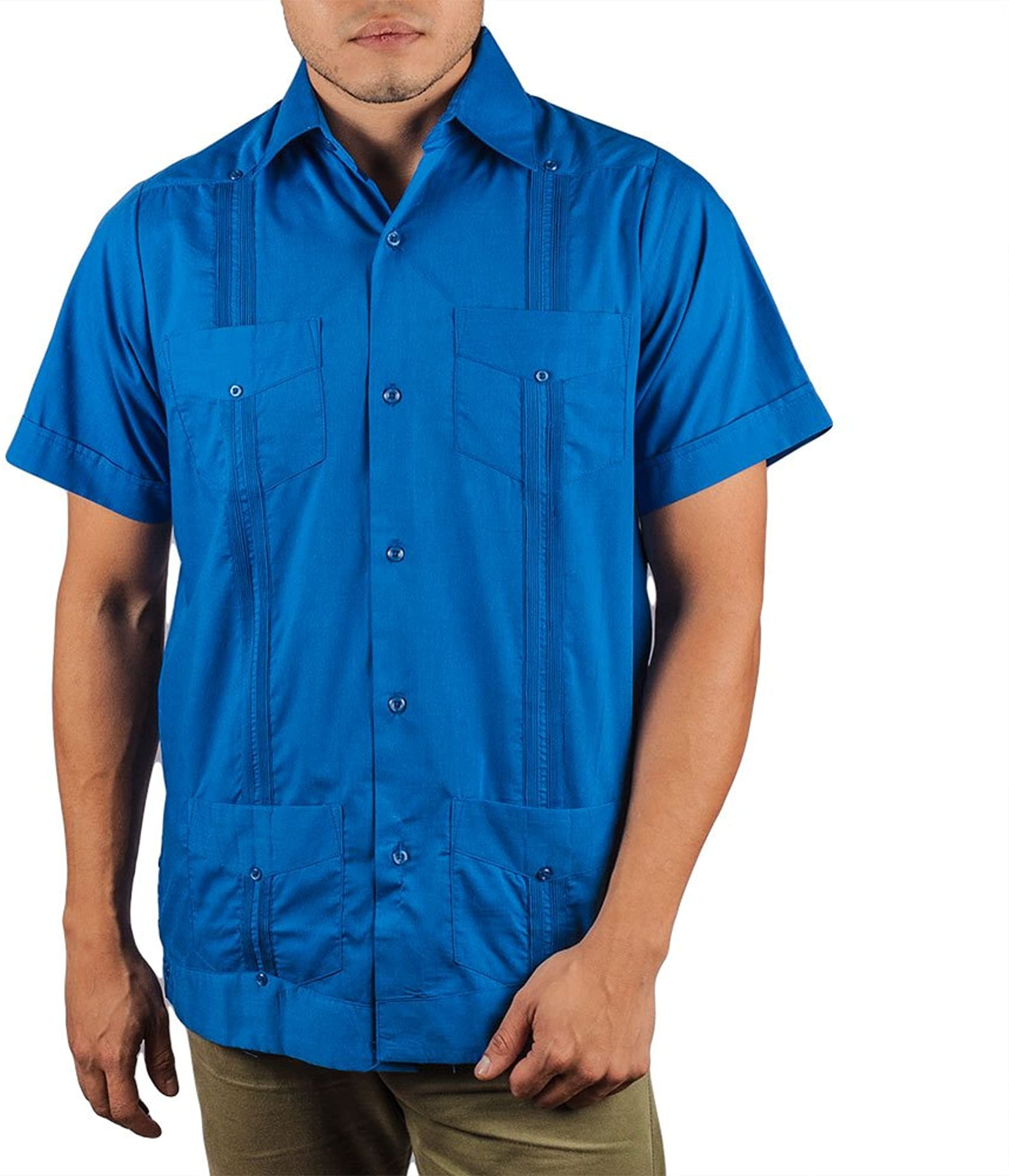 MYCUBANSTORE.COM Authentic Guayabera Basic Men’s Short Sleeve Shirt Cotton Blend 