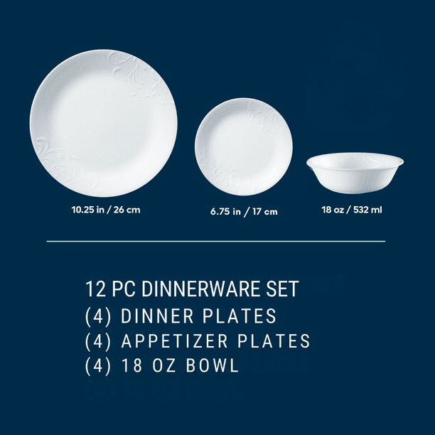 Corelle Madeline Embossed 12-Piece Glass Dinnerware Set (Service