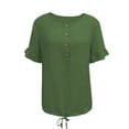 thumbnail image 5 of ClodeEU Women's Crew Neck Short Sleeve Henley Blouse,Casual Solid Color Linen Blend Top Green,Women's Plus XXXL, 5 of 8