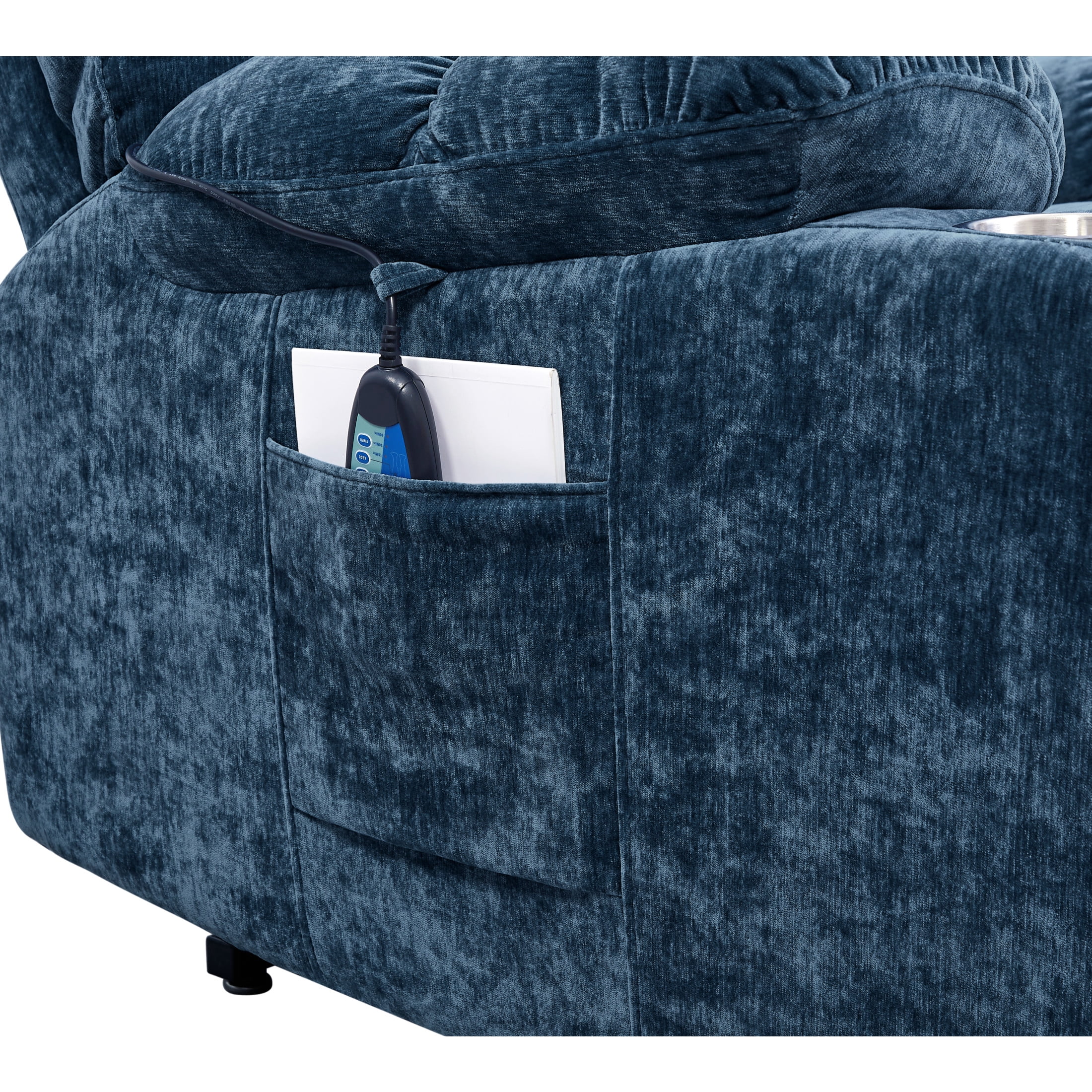 180° Lay Flat Motorized Power Lift Velvet Recliner Chair, with Massage, Blue