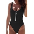 thumbnail image 1 of MOLERFO - Traje de baño sexy con cierre frontal y espalda baja, corte alto, de una pieza, Negro -, Medium, 1 of 3