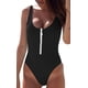 thumbnail image 1 of MOLERFO - Traje de baño sexy con cierre frontal y espalda baja, corte alto, de una pieza, Negro -, Medium, 1 of 3