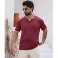 thumbnail image 3 of Ambiloof Men's slim fit muscle skinny V-neck casual t-shirt short sleeve muscle henley t-shirt fashionable business topsRed/XL, 3 of 6