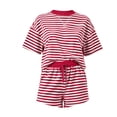 thumbnail image 3 of ShomPort 2 Piece Lounge Set for Women Stripe Oversized Short Sleeve Shirts and Shorts Matching Outfits, 3 of 5