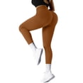 thumbnail image 6 of YIFUNIN Women's Solid Color Hip Lifting Yoga Pants, Ribbed Knit Fitness Leggings for Exercise Workout, High Waist Tummy Control,Brown S, 6 of 7