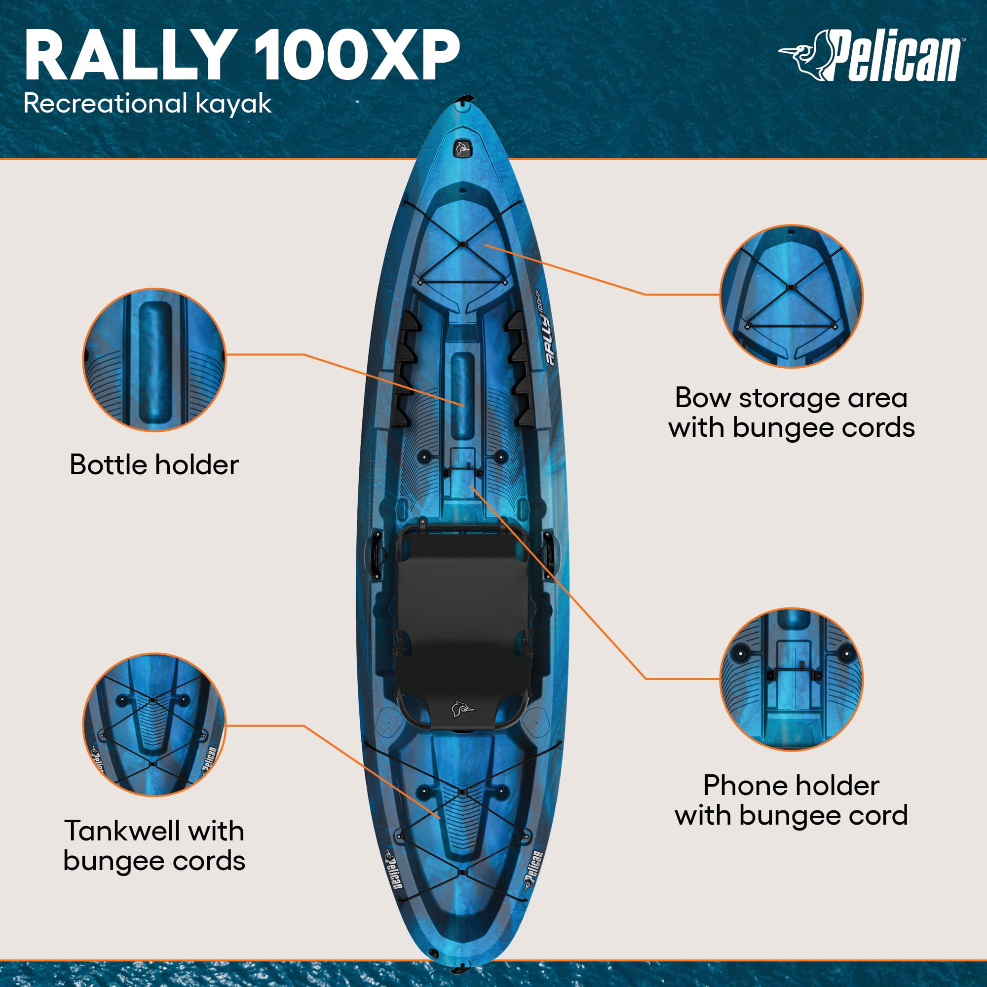 (2 pack) Pelican - Rally 100XP - Sit-on-Top Angler Fishing Kayak -  One person -10 ft - Neptune/White