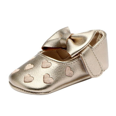 

6-9 Months Baby Girls Shoes Infant Mary Jane Flats Princess Wedding Dress Baby Sneaker Shoes Toddler Kid Baby Girls Princess Cute Toddler Solid Color Soft Leather Bow Shoes Gold