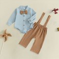 thumbnail image 2 of Paguaki Baby Boy Clothing Set Winter Baby Boy Clothes Outfits Bow Tie Long Sleeve Button Romper And Overalls Pants Suit 0 6 9 12 18 24 Months, 2 of 5
