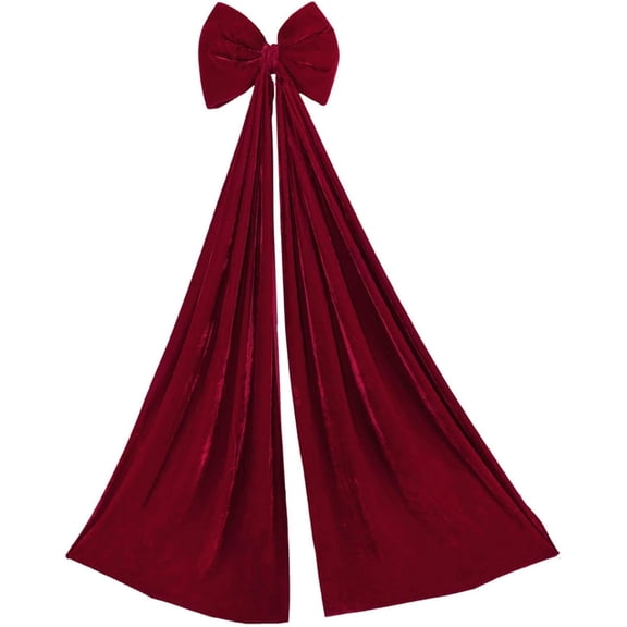 Burgundy Velvet Christmas Bow with Long Drape, Large Festive Hanging Ornament for Tree, Door & Home Decor, Christmas Decoration