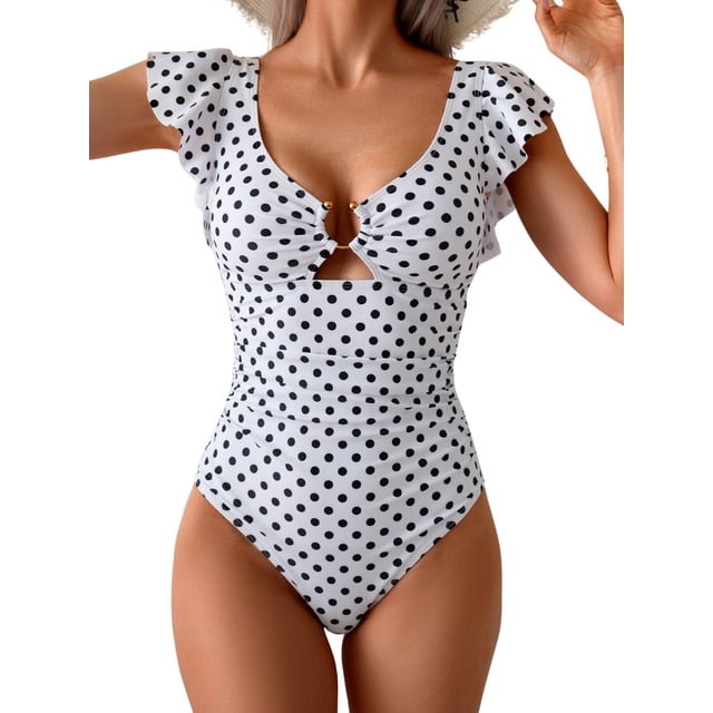 Traje de baño de una pieza para mujer con control de barriga y volantes para adelgazar