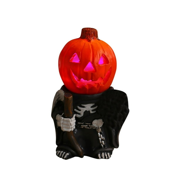 Decoración de Halloween Decoraciones de Halloween Calabazas con luz LED de Halloween Adornos de Escritorio de Caballero Cabeza de Calabazas pequeñas Brillantes Decorativas Dec(Buy 2 Get 1 Free
