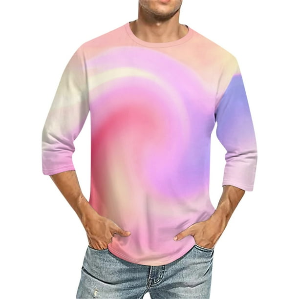 Men's Solid Color Round Neck Three Quarter Sleeve Top T-shirt XL