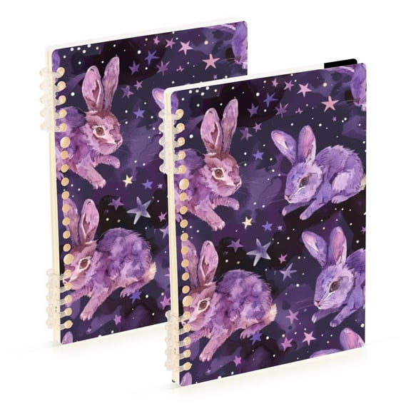 Purple Rabbits Stars Ring Binder Notebook Journey Note Diary College Ruled Spiral Notebook Study Loose Leaf Paper A5 60 Pages